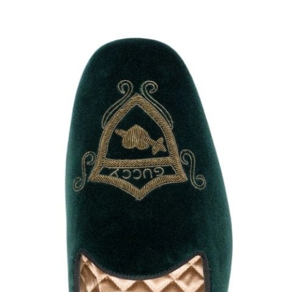 Gucci Green embroidered loafers size 8 new no box, imperfections - Picture 2 of 16